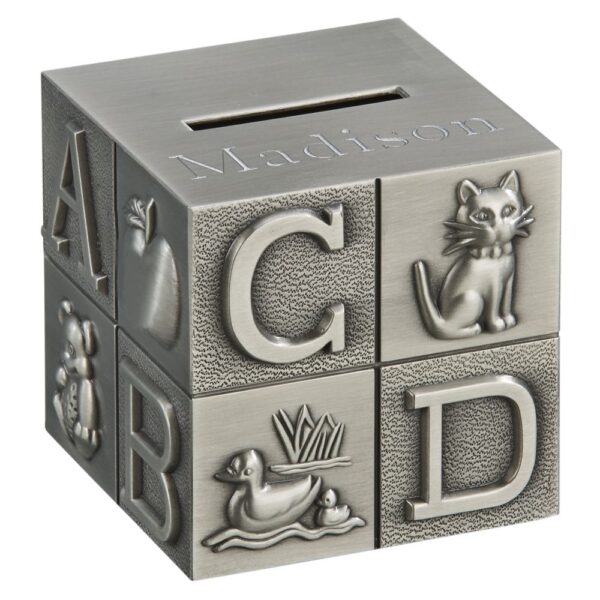 alphabet bank personalized with the name madison on it